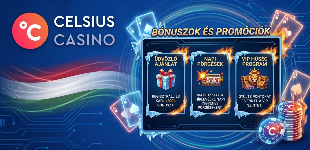 Celsius Casino bónuszok — üdvözlő csomag, free spins, cashback