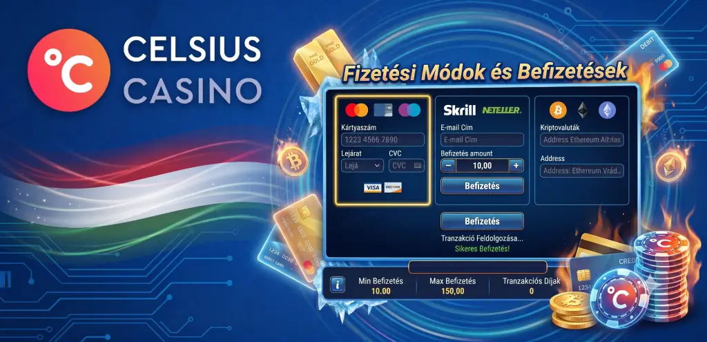 Celsius Casino fizetési módok — bankkártya, kripto, e-wallet